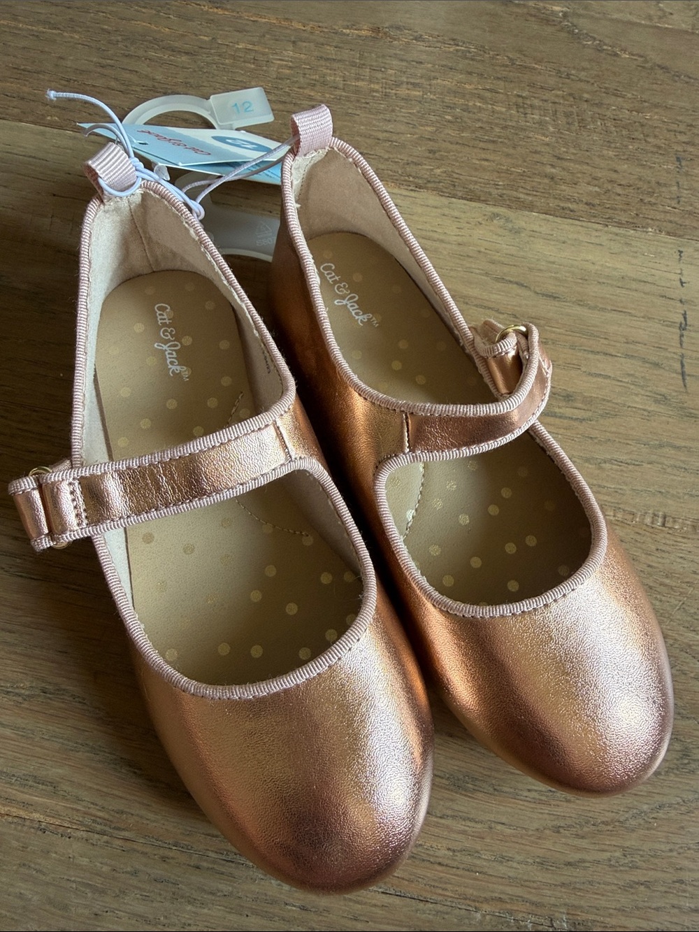 NWT Cat & Jack Girls' Metallic Rose Gold Mary Janes Size 12C